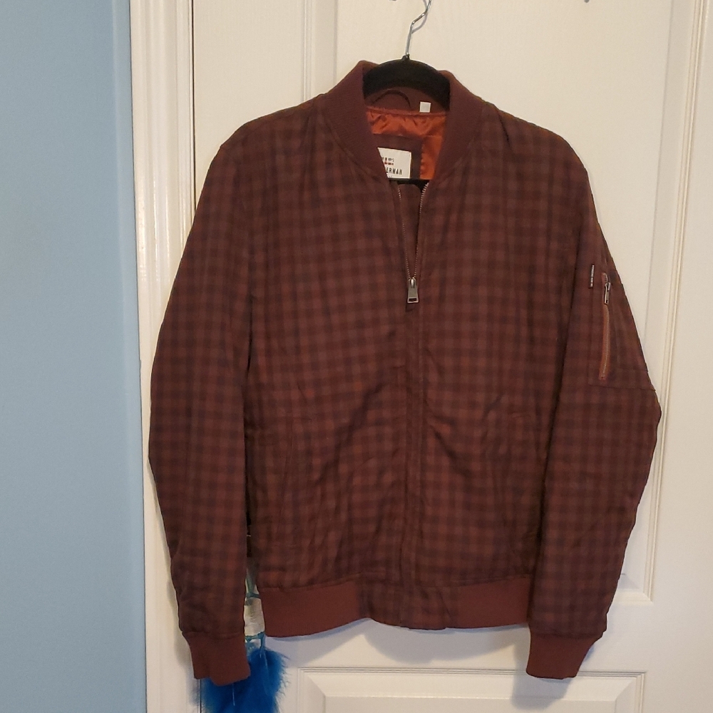 Ben Sherman Plaid Bomber Jacket in Burgundy